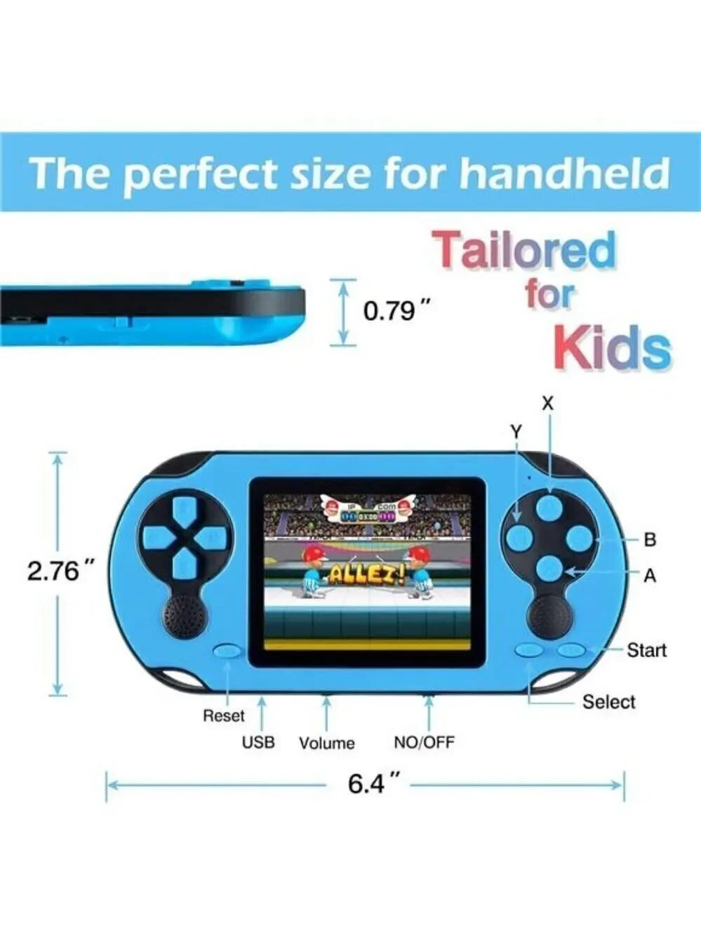 16 Bit Handheld 230 Games Console System Kids Adults, 3.0'' Large Screen HD BLUE
